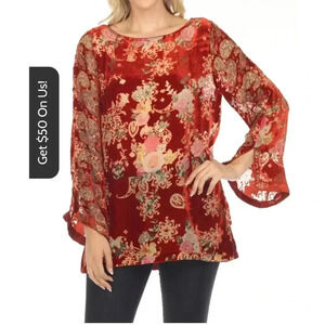 Johnny Was Paisley Kimi Velvet Floral Tunic Top Boho Chic Size xxl